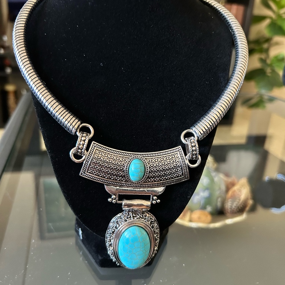 Silver and Turquoise Statement Necklace